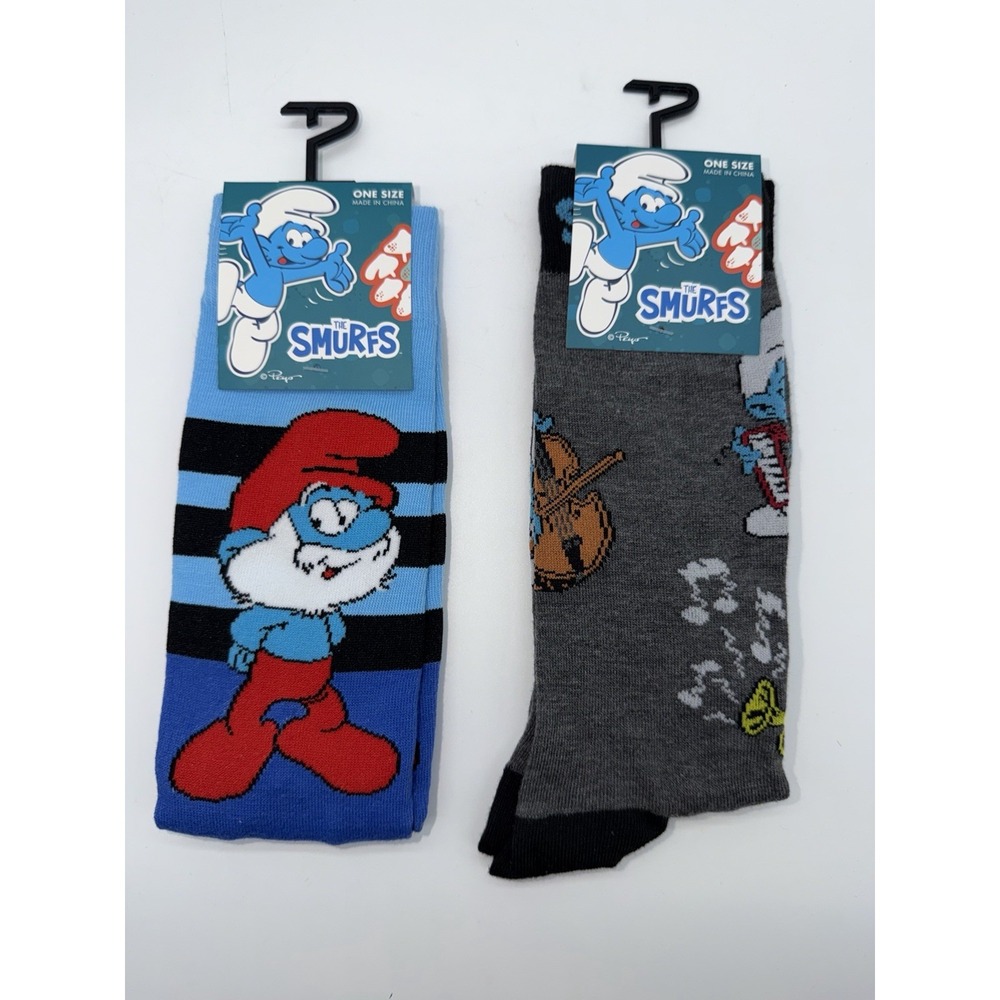 THE SMURFS Adult Socks 2 Pairs Crew Length 80s Cartoons 2 Pk NEW Size 7-12